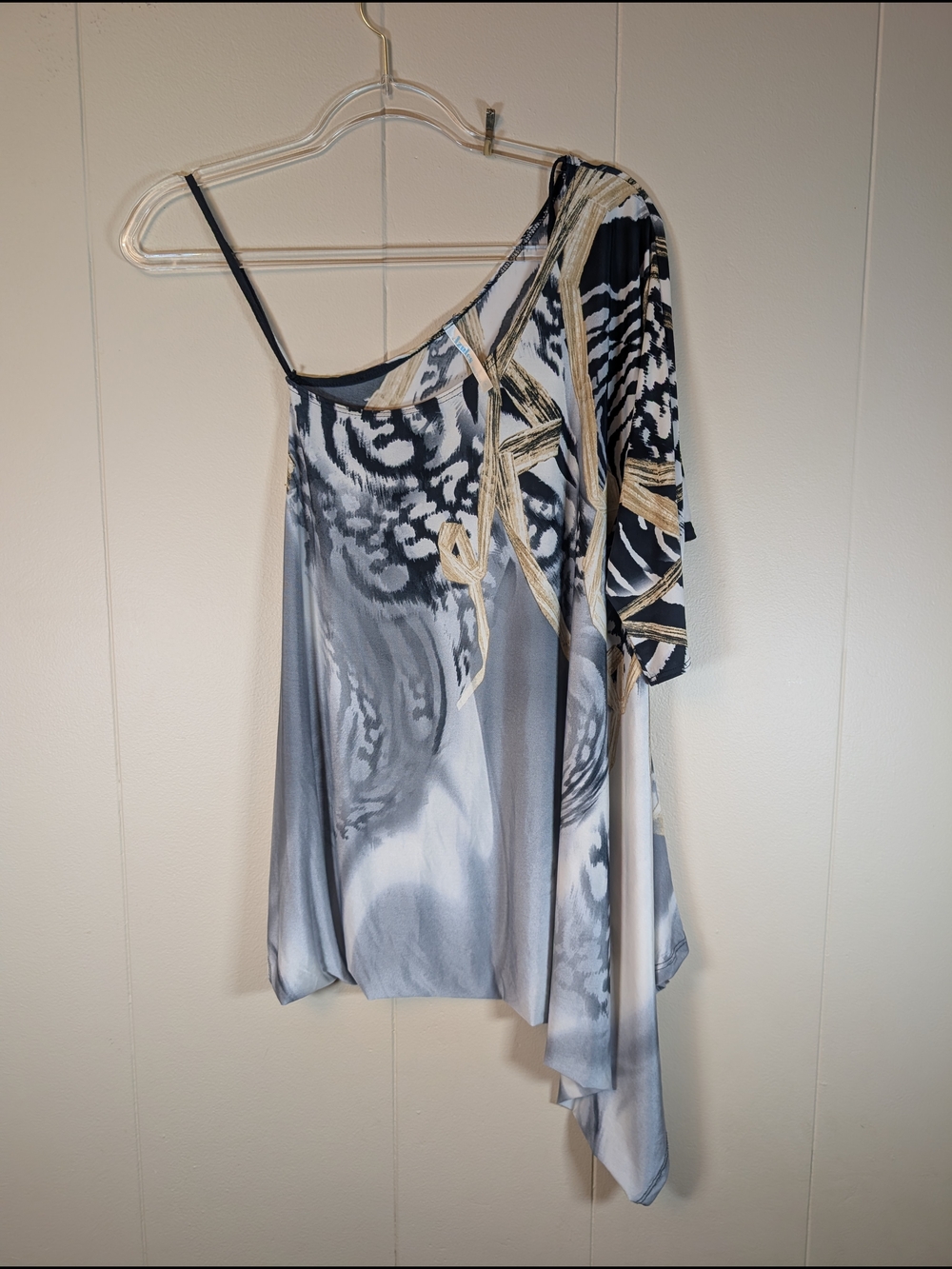 Azules One-Shoulder Top Womens Small Abstract Animal Print Asymmetrical Flowy